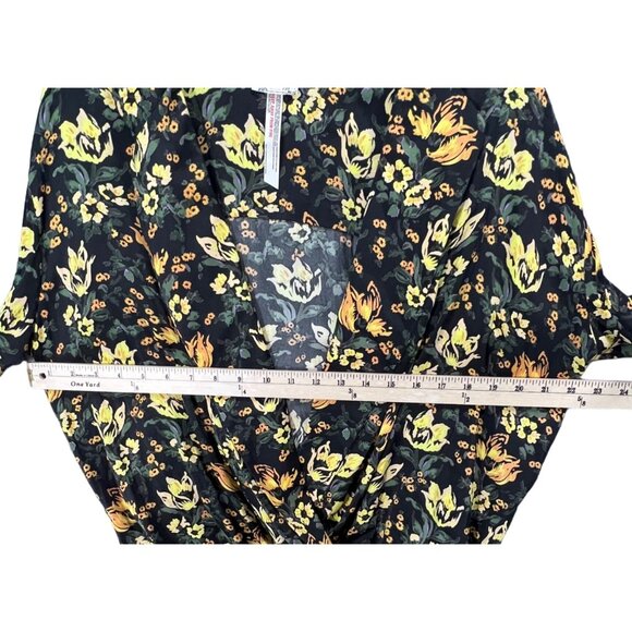 Free People Bodysuit Womens S Black Yellow Floral Intimately Elsa Wrap Plunging - Picture 16 of 16